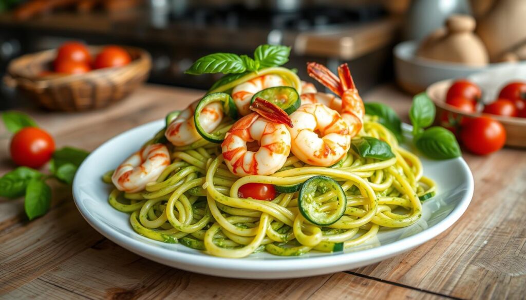 langostino linguine with spiralized zucchini pasta